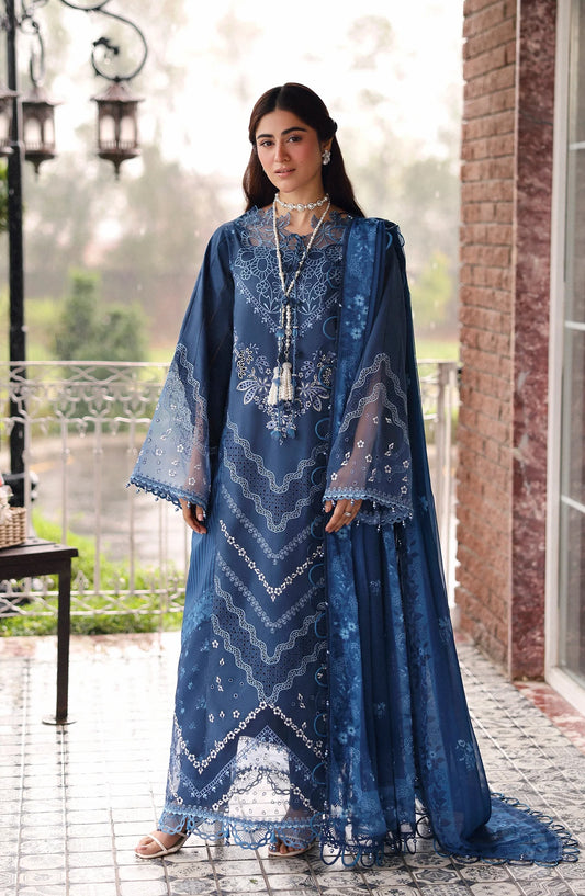 Sardinia Embroidered Lawn Unstitched 3 Piece Suit - Terrace Blue - SRD26LW - Blue - Summer Festive Collection