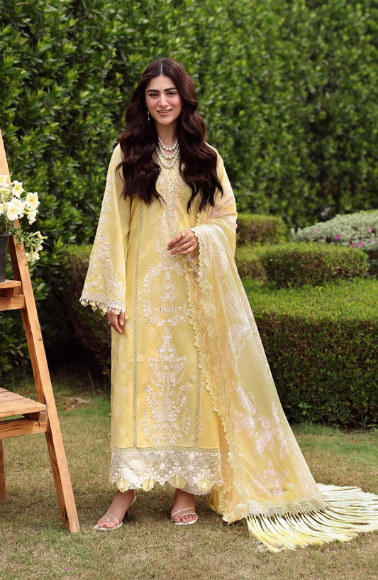 Sardinia Embroidered Lawn Unstitched 3 Piece Suit - Sunlit Trail - SRD26LW - Yellow - Summer Festive Collection
