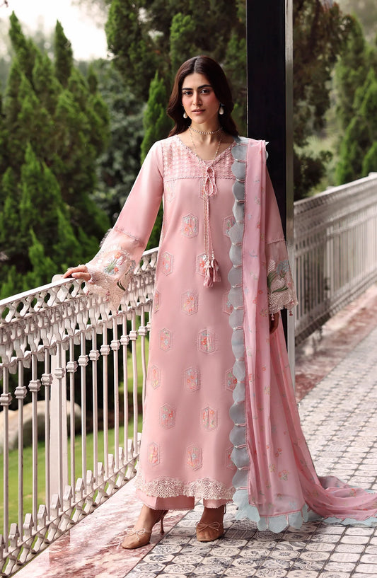 Sardinia Embroidered Lawn Unstitched 3 Piece Suit - Rose Ridge - SRD26LW - Pink - Summer Festive Collection