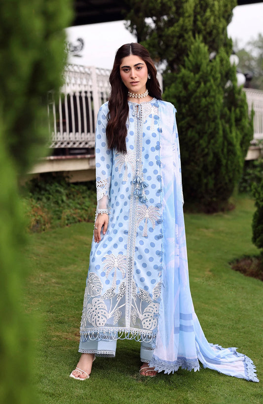 Sardinia Embroidered Lawn Unstitched 3 Piece Suit - Palm Breeze - SRD26LW - Blue - Summer Festive Collection