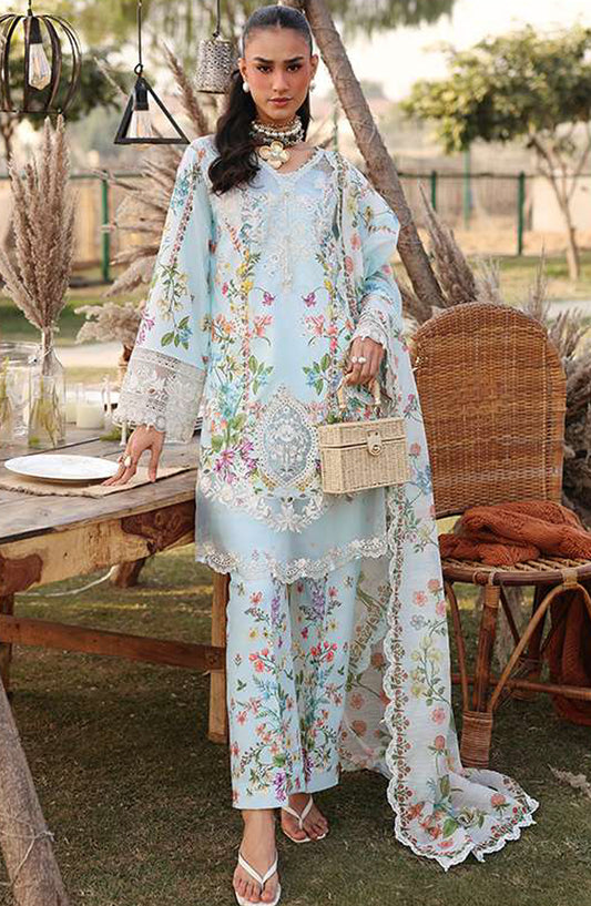 Sardinia Festive Embroidered Lawn Unstitched 3 Piece Suit - 1602-B WILD BLOOM - SRD26FS - Blue - Spring Summer Collection
