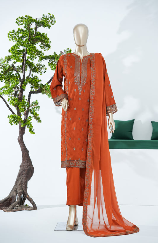 Sarom x Zari Motif by Amna Khadija Embroidered Lawn Stitched 3 Piece Suit - SZM-04 - AM26SZM - Orange - Festive Collection