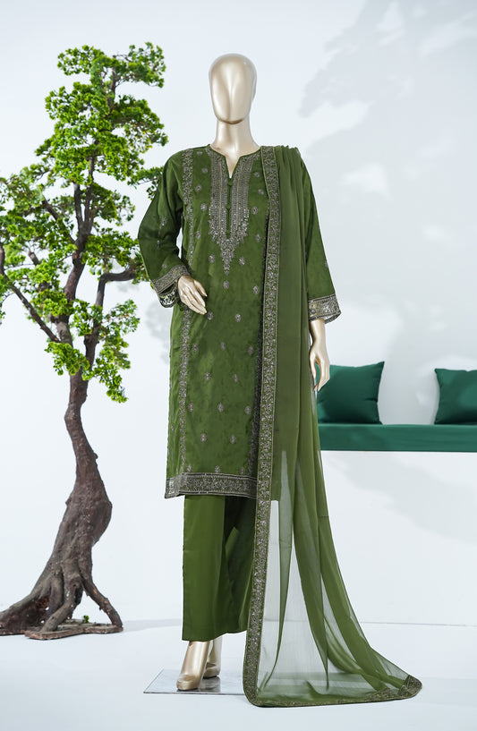Sarom x Zari Motif by Amna Khadija Embroidered Lawn Stitched 3 Piece Suit - SZM-03 - AM26SZM - Green - Festive Collection