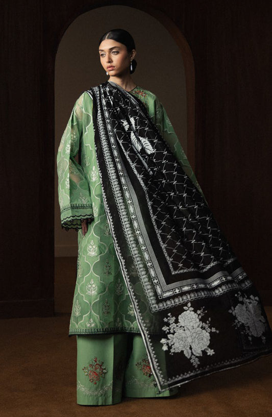 Satori by Zara Shahjahan Embroidered Lawn Unstitched 3 Piece Suit - MIDORIYA-D6 - ZS26ST - Green - Luxury Summer Collection