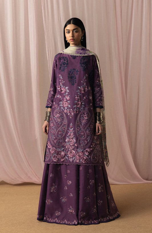 Satori by Zara Shahjahan Embroidered Lawn Unstitched 3 Piece Suit - SUMIRE-D2 - ZS26ST - Purple - Luxury Summer Collection