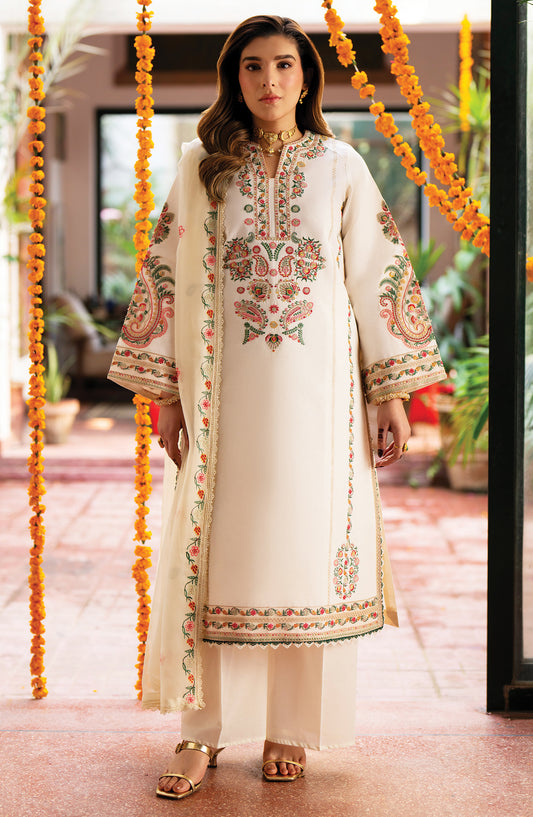 Satrangi by Mahnur Embroidered Lawn Unstitched 3 Piece Suit - S-06 - MH26ST - White - Summer Collection
