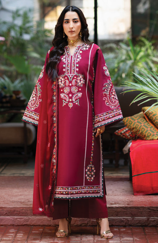 Satrangi by Mahnur Embroidered Lawn Unstitched 3 Piece Suit - S-06 - MH26ST - Pink - Summer Collection