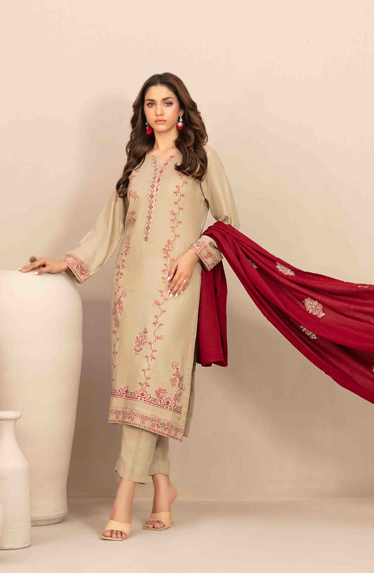 Sawsan by Tawakkal Fabrics Embroidered Leather Peach Unstitched 3 Piece Suit - D-5689 - TF25SWN - Green - Winter Collection