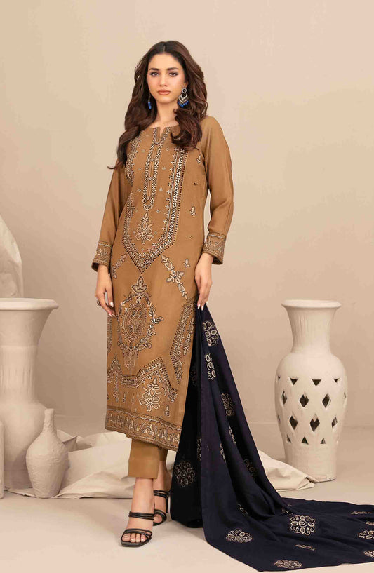 Sawsan by Tawakkal Fabrics Embroidered Leather Peach Unstitched 3 Piece Suit - D-5688 - TF25SWN - Rust - Winter Collection