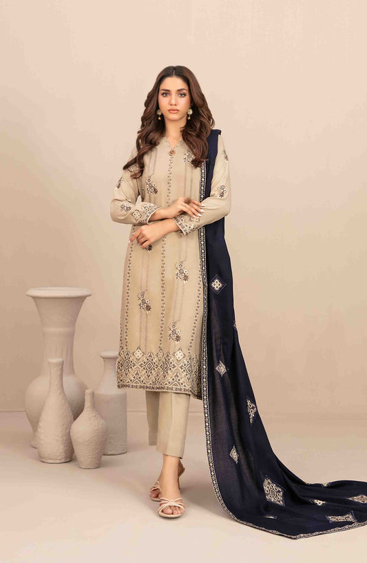Sawsan by Tawakkal Fabrics Embroidered Leather Peach Unstitched 3 Piece Suit - D-5687 - TF25SWN - Beige - Winter Collection