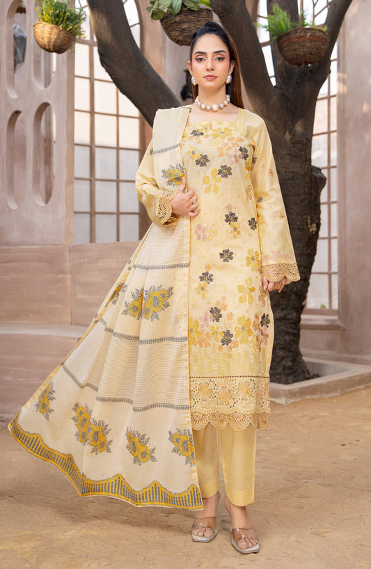 Sehar by Riaz Arts Embroidered Lawn Unstitched 3 Piece Suit - D-01 - RA26SHR - Yellow - Summer Collection