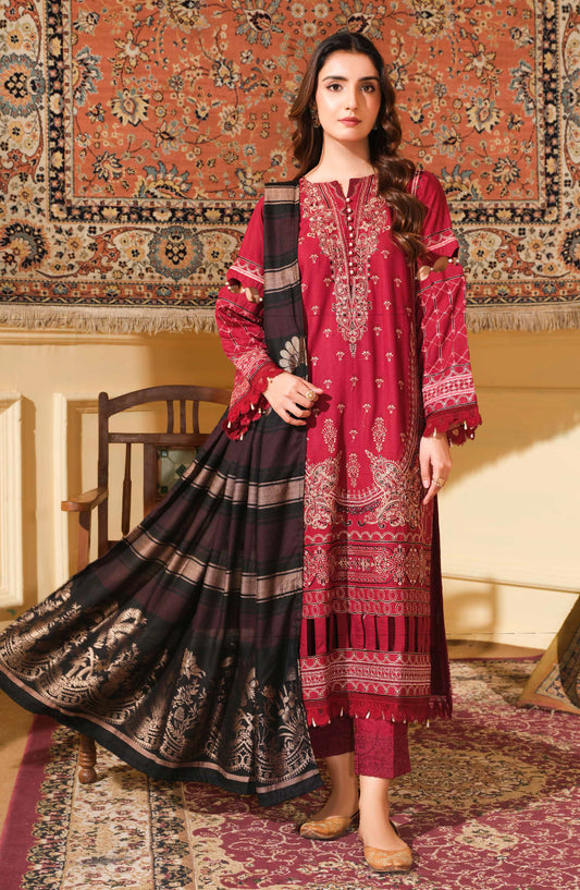Selene by Johra Embroidered Winter Fabric Unstitched 3 Piece Suit - JH-985 - JH25SLEN - Red - Winter Collection