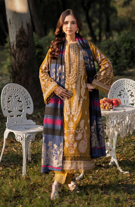 Selene by Johra Embroidered Winter Fabric Unstitched 3 Piece Suit - JH-984 - JH25SLEN - Mustard - Winter Collection