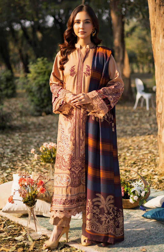 Selene by Johra Embroidered Winter Fabric Unstitched 3 Piece Suit - JH-982 - JH25SLEN - Beige - Winter Collection