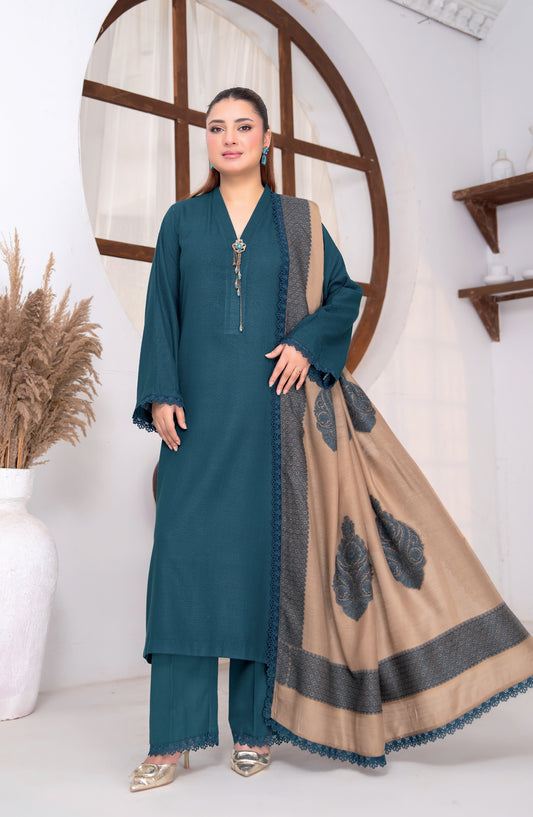 Sensation by Riaz Arts Premium Peach Unstitched 3 Piece Suit - D-01 - RA26SNT - Teal - Winter Collection