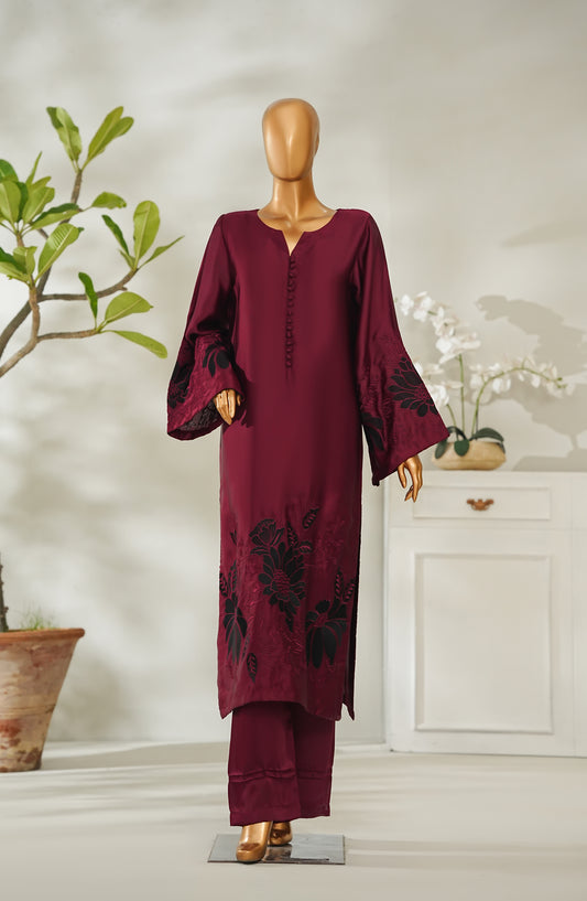 Serein by Amna Khadija Luxe Embroidered Shamooz Silk Stitched 2 Piece Suit - SLS-04 - AM26SLS - Maroon - Winter Collection