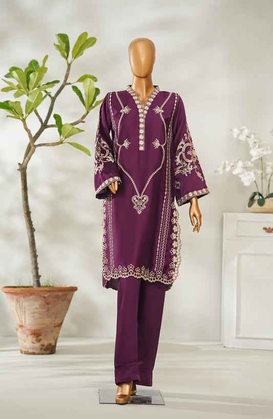 Serein by Amna Khadija Luxe Embroidered Shamooz Silk Stitched 2 Piece Suit - SLS-05 - AM26SLS - Purple - Winter Collection