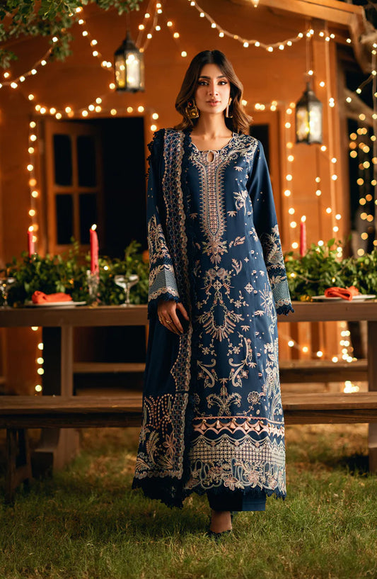Serenity by Florent Luxury Embroidered Dobby Unstitched 3 Piece Suit - FNS-07B - FL25SRN - Blue - Winter Collection
