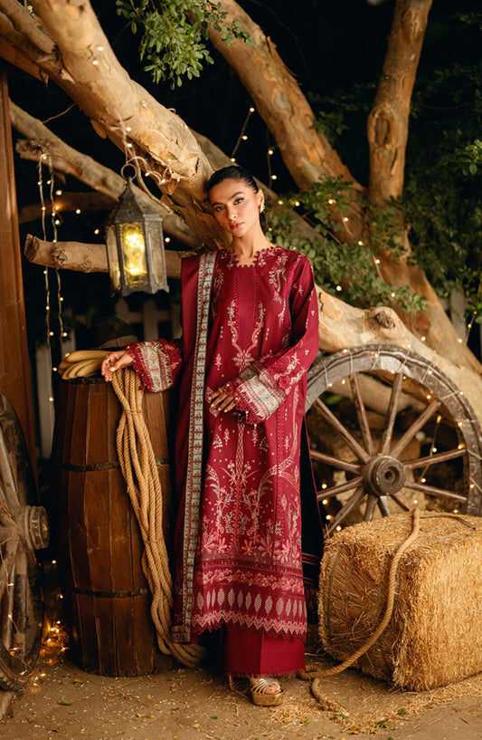 Serenity by Florent Luxury Embroidered Dobby Unstitched 3 Piece Suit - FNS-05B - FL25SRN - Red - Winter Collection