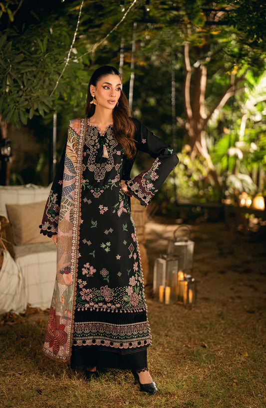 Serenity by Florent Luxury Embroidered Marina Twill Unstitched 3 Piece Suit - FNS-04B - FL25SRN - Black - Winter Collection