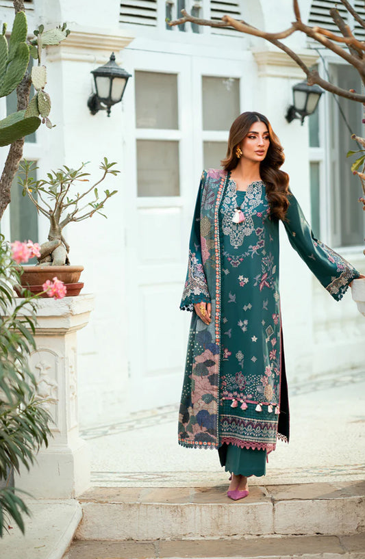 Serenity by Florent Luxury Embroidered Marina Twill Unstitched 3 Piece Suit - FNS-04A - FL25SRN - Teal - Winter Collection