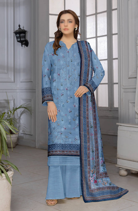 Shades by Al Karim Embroidered Lawn Unstitched 3 Piece Suit - D-09 - AK26HDS - Blue - Summer Collection
