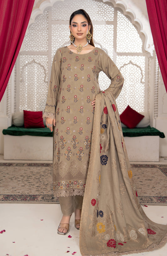Shafaq by Riaz Arts Luxury Embroidered Peach Leather Unstitched 3 Piece Suit - Design-02 - RA25SHQ - Beige - Winter Collection
