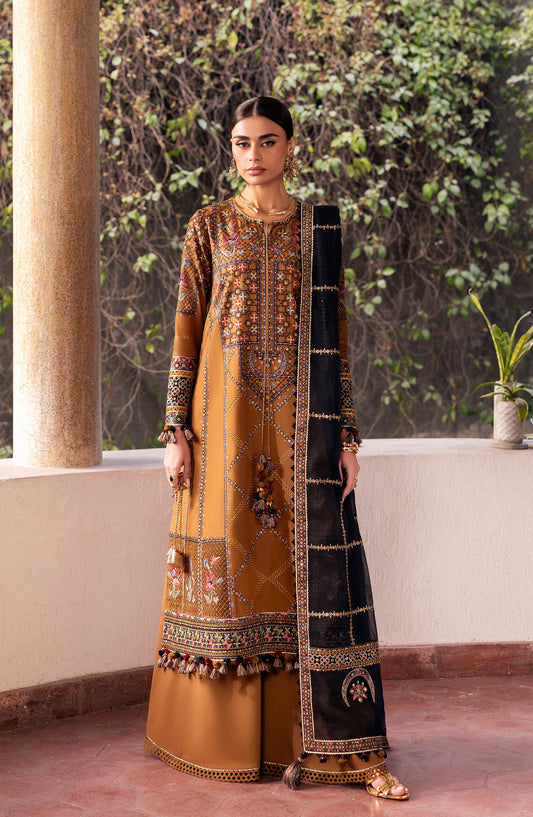Shahkaar by Jazmin Luxury Embroidered Lawn Unstitched 3 Piece Suit - D-05 - JZ26SH - Brown - Eid Collection