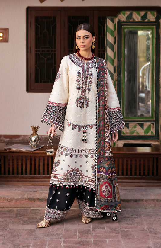 Shahkaar by Jazmin Luxury Embroidered Lawn Unstitched 3 Piece Suit - D-02 - JZ26SH - White - Eid Collection