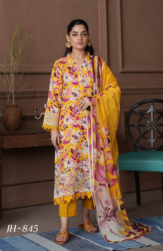 Shahzeen by Johra Embroidered Chikankari Lawn Unstitched 3 Piece Suit - JH-845 - JH25SHZ - Yellow - Summer Collection