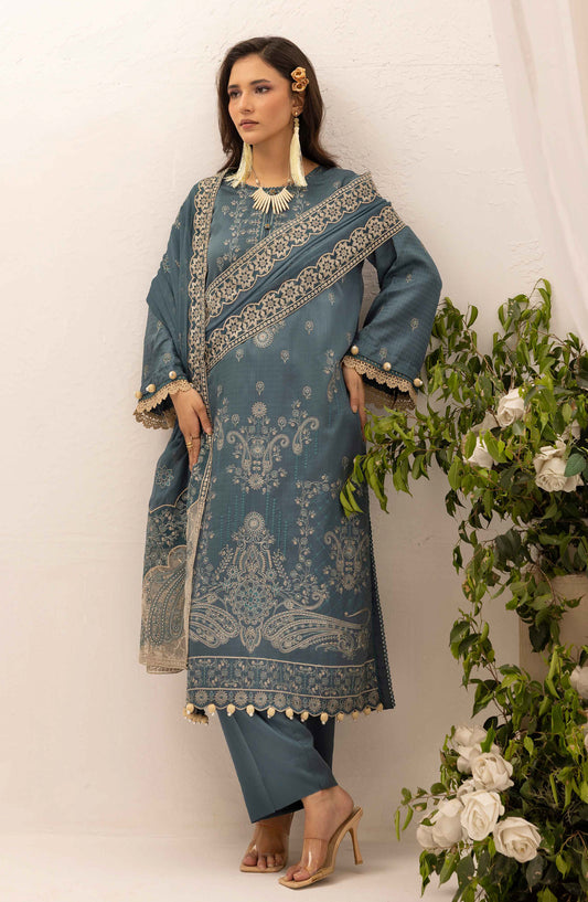 Shaista Festive Embroidered Viscose Unstitched 3 Piece Suit - D-131 - SHS25FSV - Blue - Winter Collection