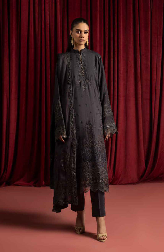 Shaista Supreme Embroidered Peach Unstitched 3 Piece Suit - D-89 - SHS25SP - Grey - Winter Collection