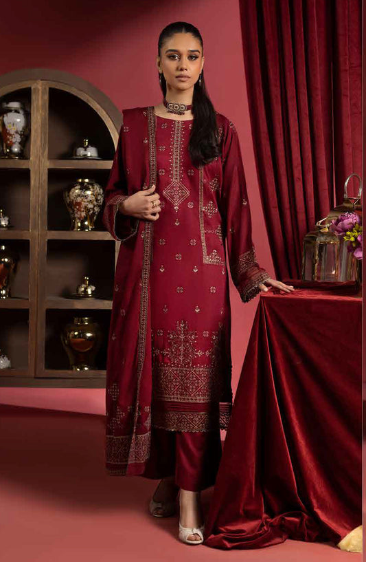 Shaista Supreme Embroidered Peach Unstitched 3 Piece Suit - D-88 - SHS25SP - Maroon - Winter Collection