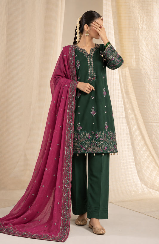 Sham-e-Riwayat by Amna Khadija Embroidered Cotton Stitched 3 Piece Suit - AKSR-01 - AM26SHM - Green - Luxury Collection
