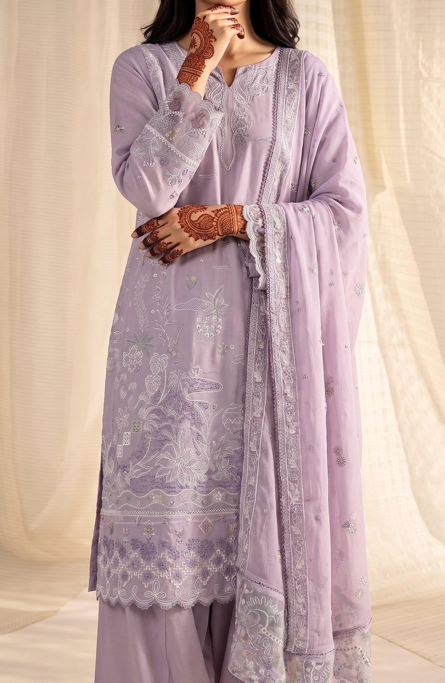 Sham-e-Riwayat by Amna Khadija Embroidered Cotton Stitched 3 Piece Suit - AKSR-02 - AM26SHM - Purple - Luxury Collection