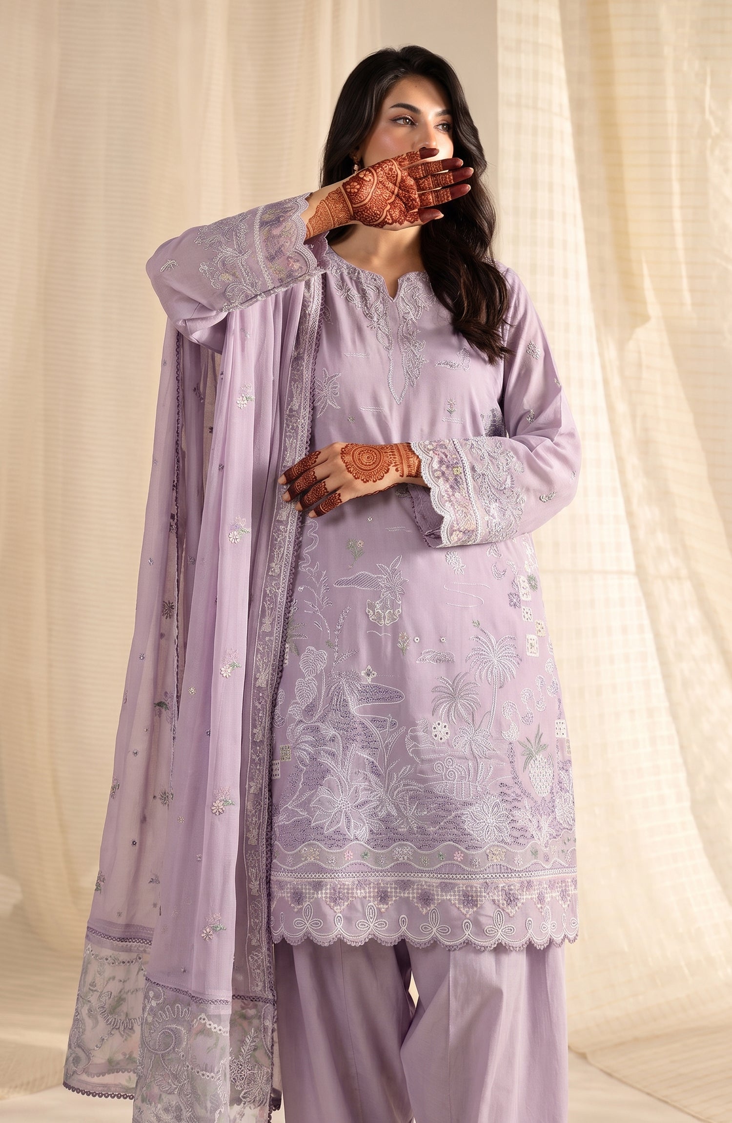 Sham-e-Riwayat by Amna Khadija Embroidered Cotton Stitched 3 Piece Suit - AKSR-02 - AM26SHM - Purple - Luxury Collection