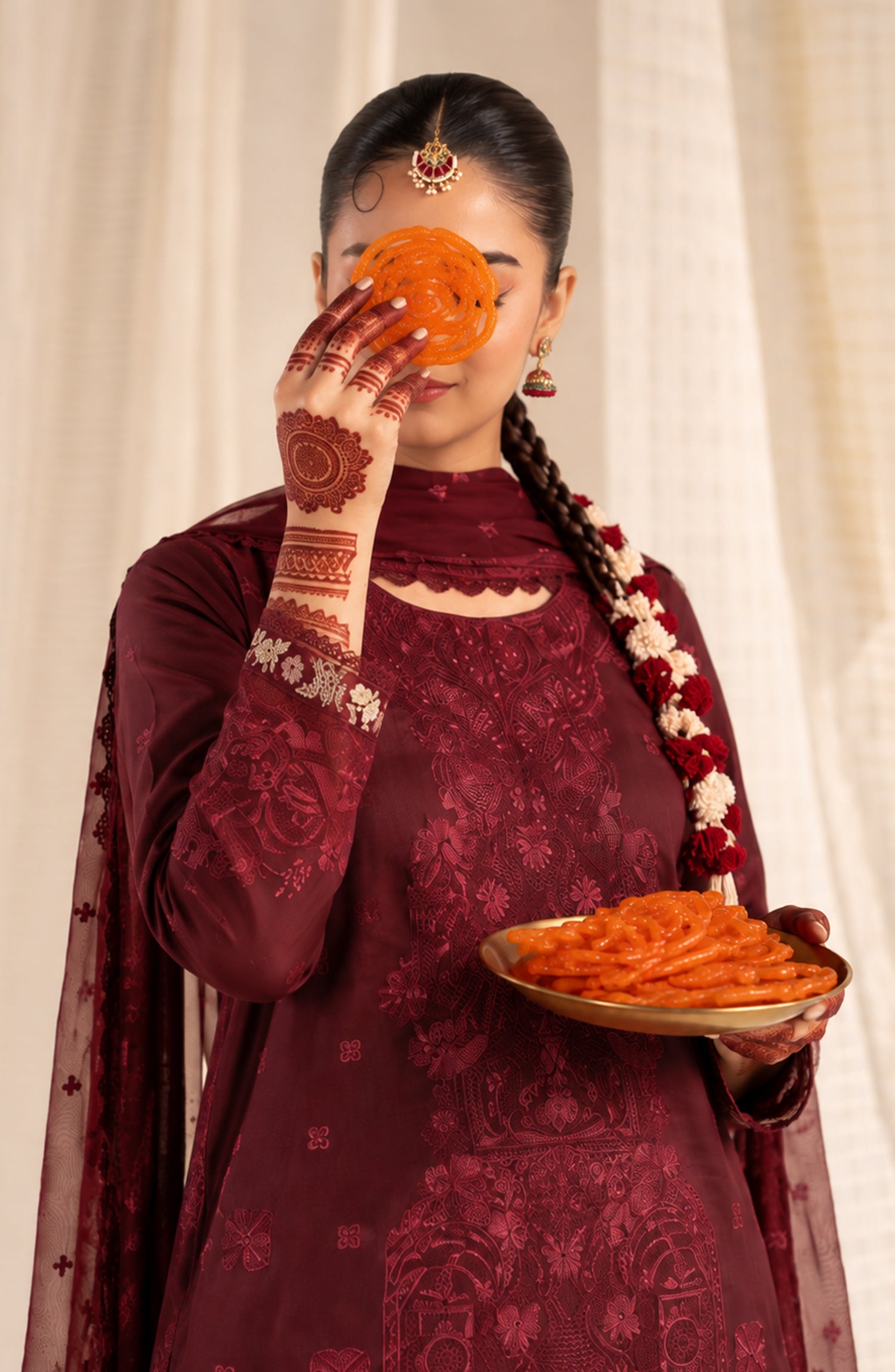 Sham-e-Riwayat by Amna Khadija Embroidered Cotton Stitched 3 Piece Suit - AKSR-03 - AM26SHM - Maroon - Luxury Collection