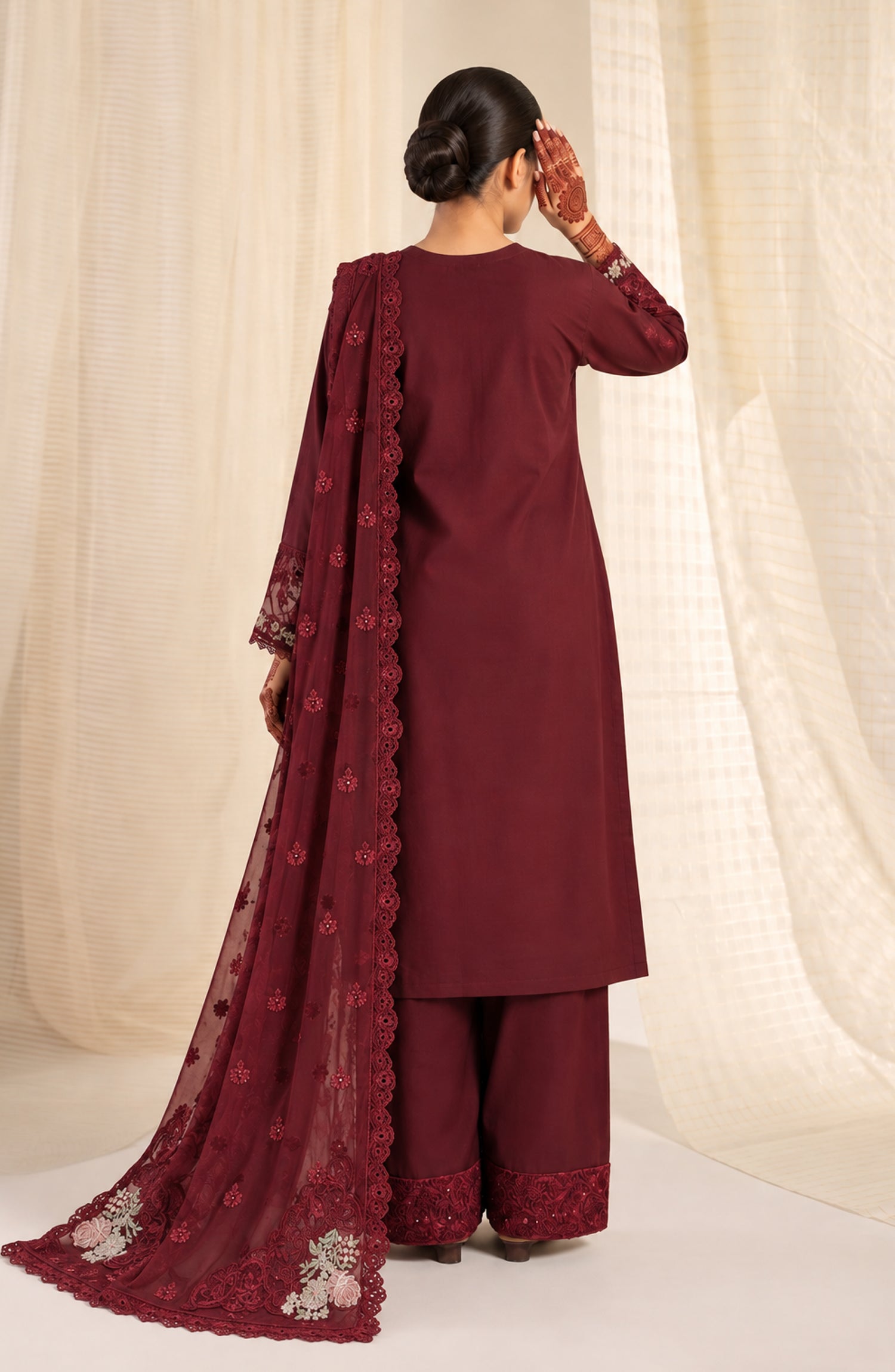 Sham-e-Riwayat by Amna Khadija Embroidered Cotton Stitched 3 Piece Suit - AKSR-03 - AM26SHM - Maroon - Luxury Collection
