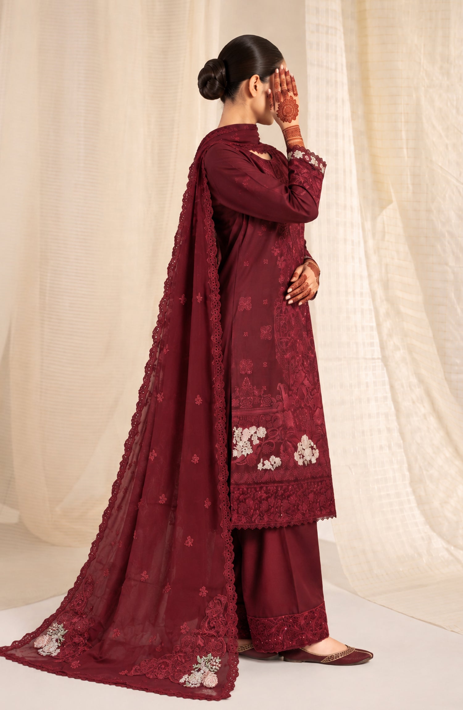 Sham-e-Riwayat by Amna Khadija Embroidered Cotton Stitched 3 Piece Suit - AKSR-03 - AM26SHM - Maroon - Luxury Collection