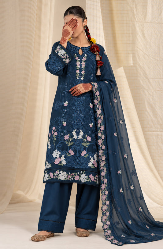 Sham-e-Riwayat by Amna Khadija Embroidered Cotton Stitched 3 Piece Suit - AKSR-04 - AM26SHM - Blue - Luxury Collection