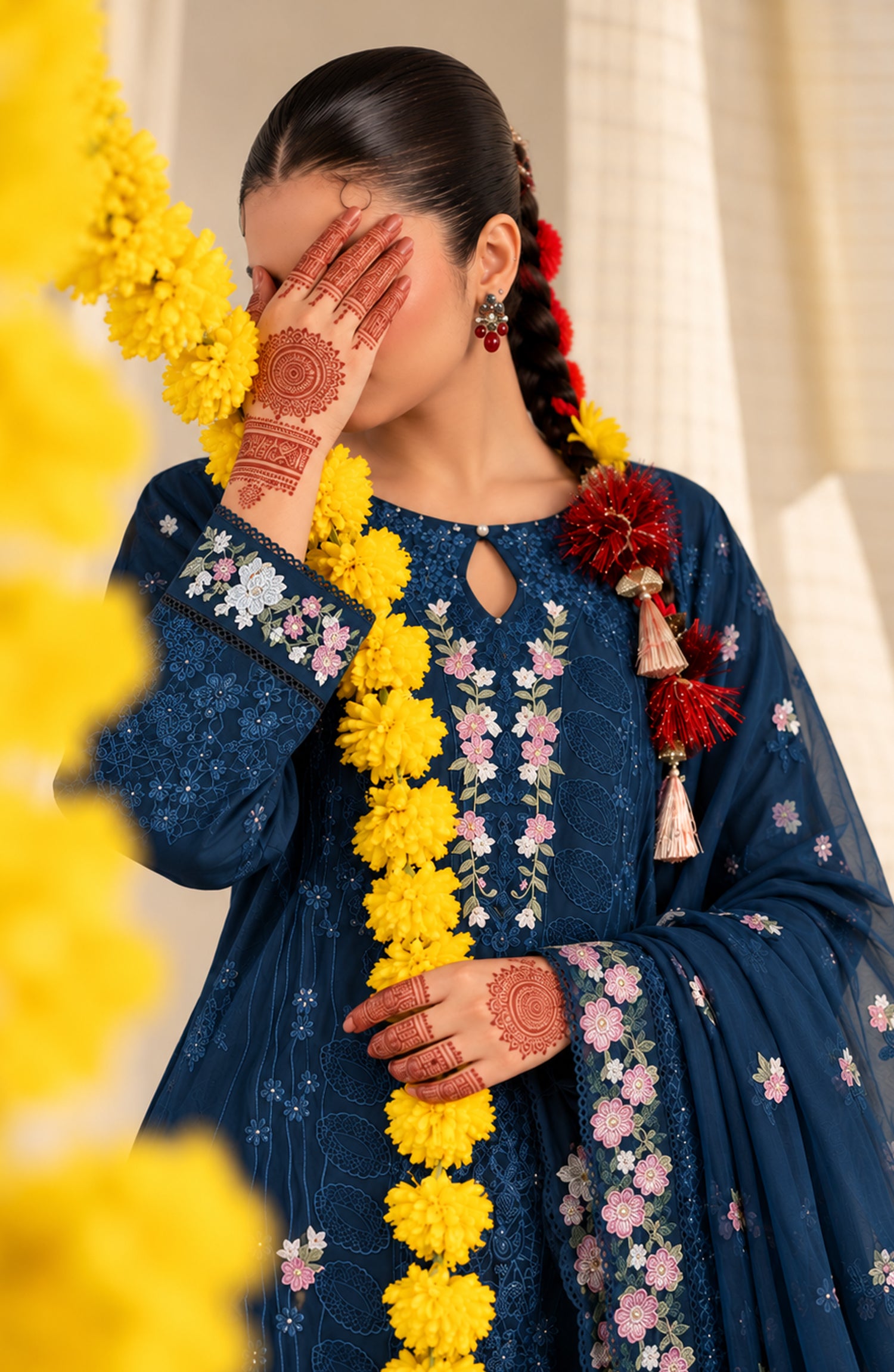 Sham-e-Riwayat by Amna Khadija Embroidered Cotton Stitched 3 Piece Suit - AKSR-04 - AM26SHM - Blue - Luxury Collection