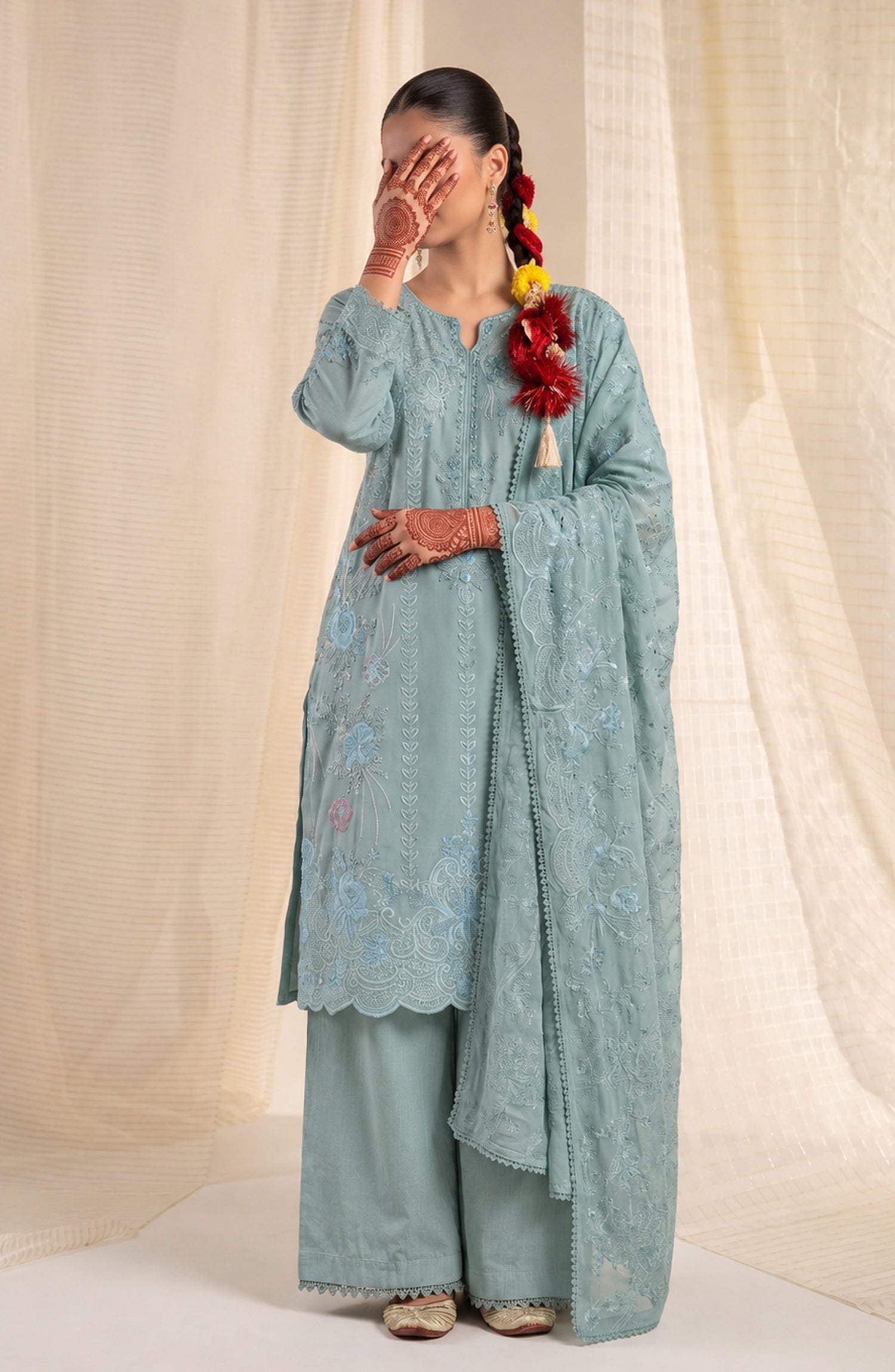 Sham-e-Riwayat by Amna Khadija Embroidered Cotton Stitched 3 Piece Suit - AKSR-06 - AM26SHM - Powder Blue - Luxury Collection