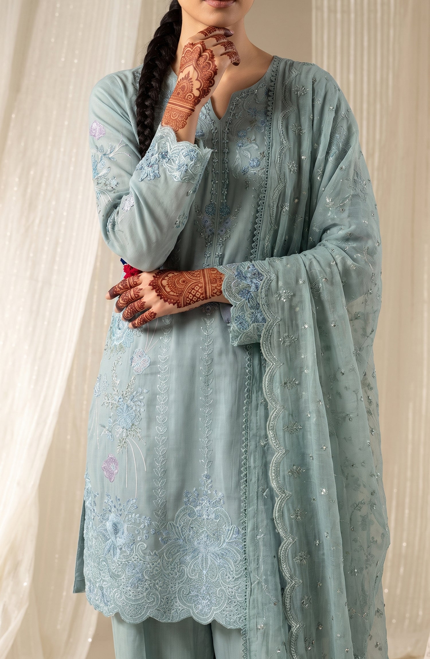 Sham-e-Riwayat by Amna Khadija Embroidered Cotton Stitched 3 Piece Suit - AKSR-06 - AM26SHM - Powder Blue - Luxury Collection