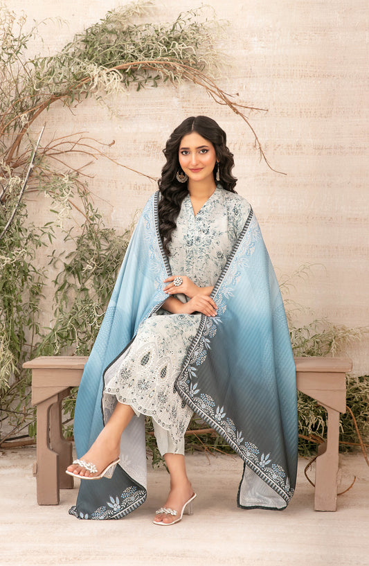 Shamia by Tawakkal Fabric Embroidered Zari Viscose Unstitched 3 Piece Suit - D-4882 - TF25SHAM - Blue - Winter Collection