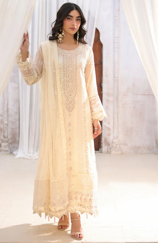 Lamhay Embroidered Chiffon Stitched 3 Piece Suit - Soft Ivory SU-159 - SMZ26LM - Festive Collection