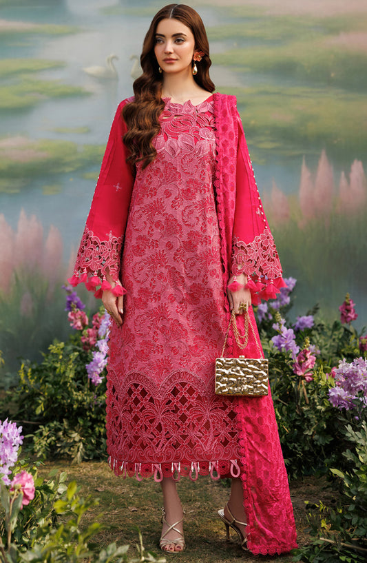 Shangrila by Parishay Embroidered Lawn Unstitched 3 Piece Suit - ANG-13 - PS26ANG - Pink - Summer Collection