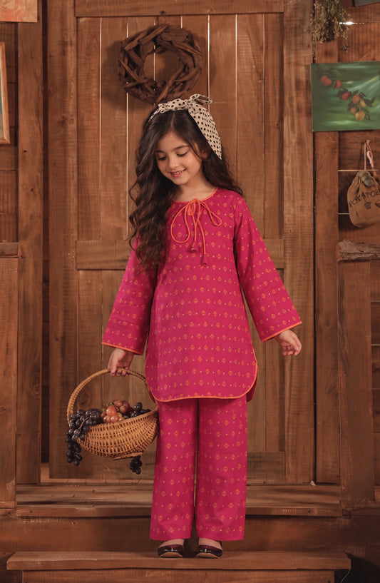 Shanza Little by Amna Khadija Printed Cotton Stitched 2 Piece Suit - AKSL-02 - AM26LTZ - Dark Pink - Girls Collection