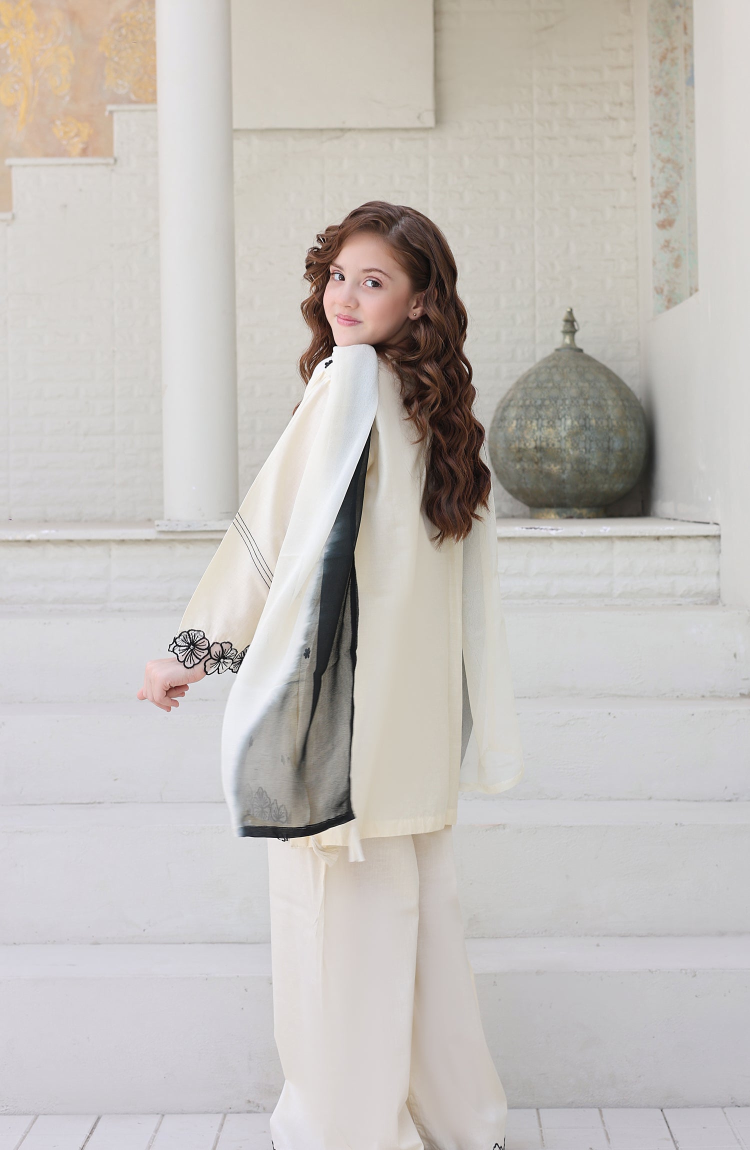 Shanzey Maya Embroidered Cambric Stitched 3 Piece Suit - SHK-7201 - SHK26MY - White - Girls Collection