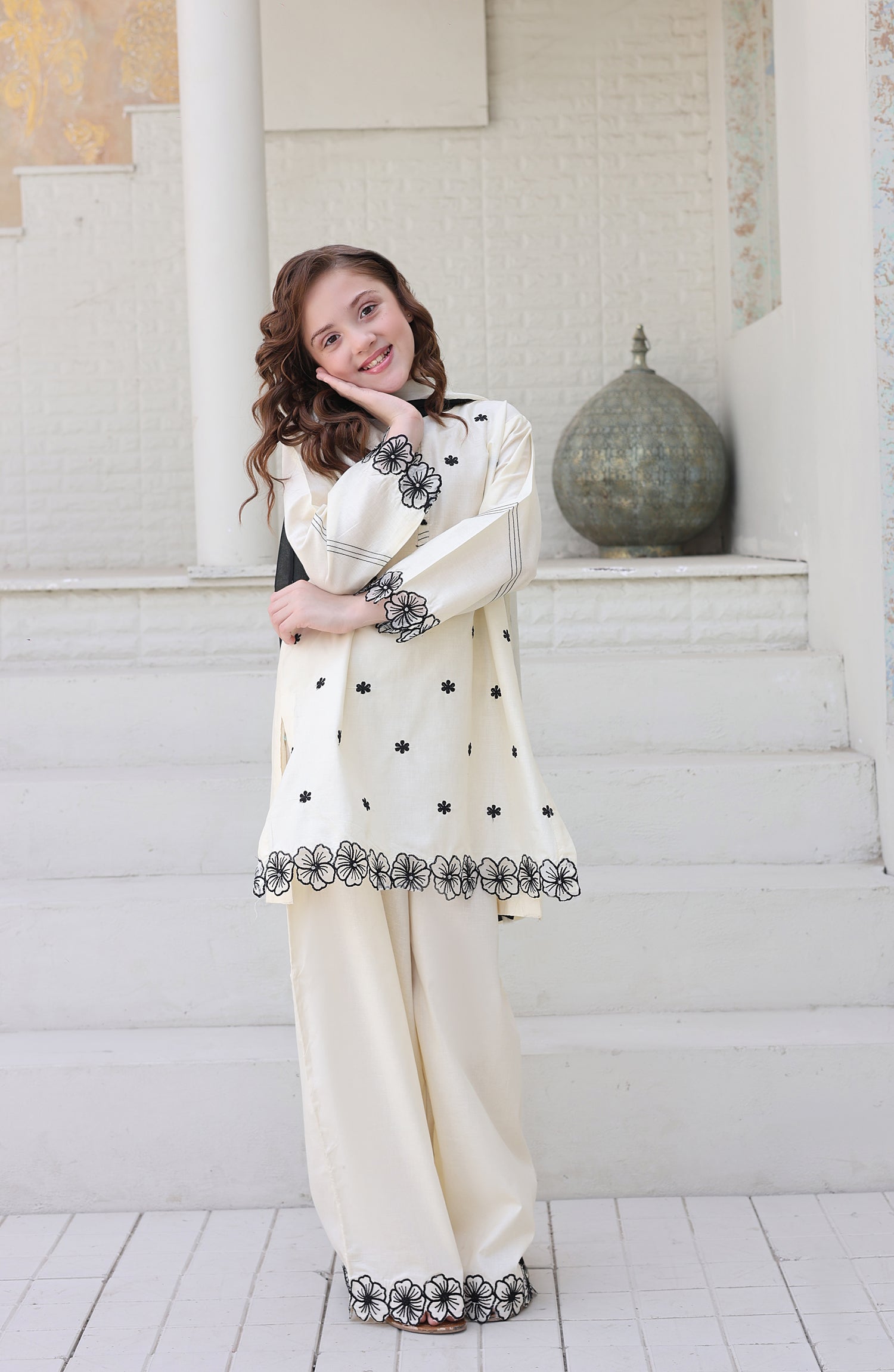 Shanzey Maya Embroidered Cambric Stitched 3 Piece Suit - SHK-7201 - SHK26MY - White - Girls Collection