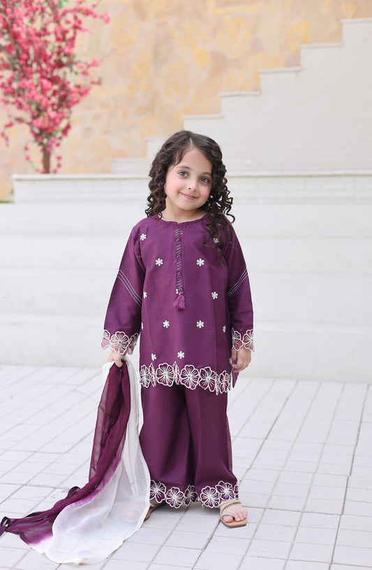 Shanzey Maya Embroidered Cambric Stitched 3 Piece Suit - SHK-7202 - SHK26MY - Purple - Girls Collection